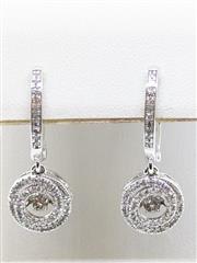 10k 4.3g White Gold Diamond Huggie Dangle Illusion Iris Eye Unique Earrings
